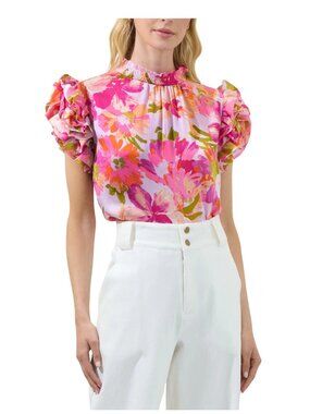 Sugarlips Abigail Floral Brenna Mock Neck Ruffle Blouse